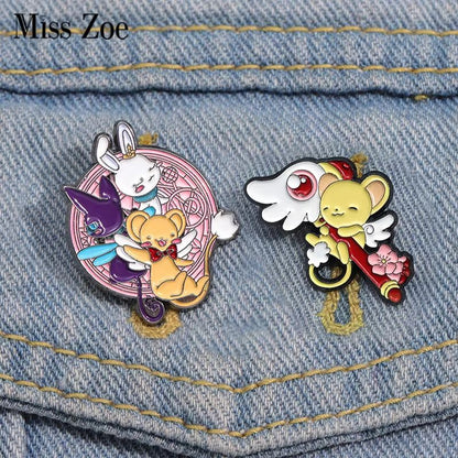 MINISO Magical Girl Enamel Pins Cute Bunny and Bear Lapel Brooch Gift Set