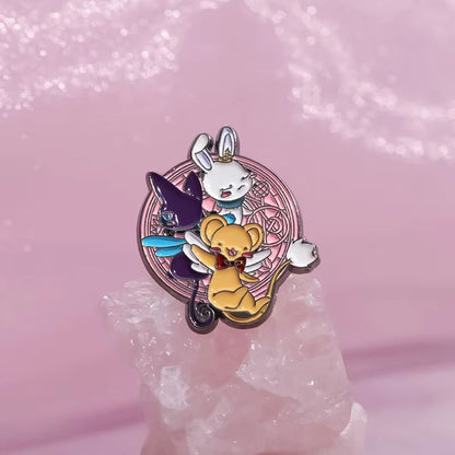 MINISO Magical Girl Enamel Pins Cute Bunny and Bear Lapel Brooch Gift Set