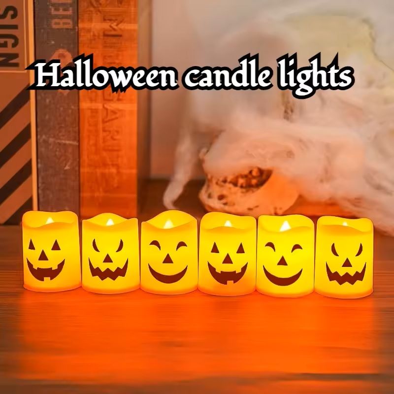 6-Piece LED Candle Lights Set Pumpkin, Skull & Ghost Battery-Powered Spooky Decor for Halloween Party Ambiance