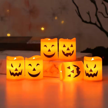 6-Piece LED Candle Lights Set Pumpkin, Skull & Ghost Battery-Powered Spooky Decor for Halloween Party Ambiance