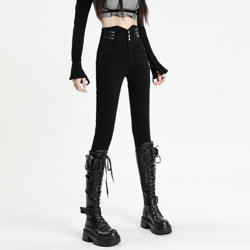 Winter Warm Jeans Women, Fleece Thickened Stretch Skinny Pencil Pants, High Waist Slim Fashion Velvet Jeans