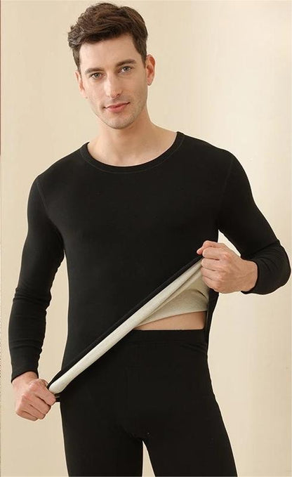 Mens Winter Underwear, Warm Fleece Lined T Shirt, Thick Crew Neck Solid Basic Thermal Underwear Clothing