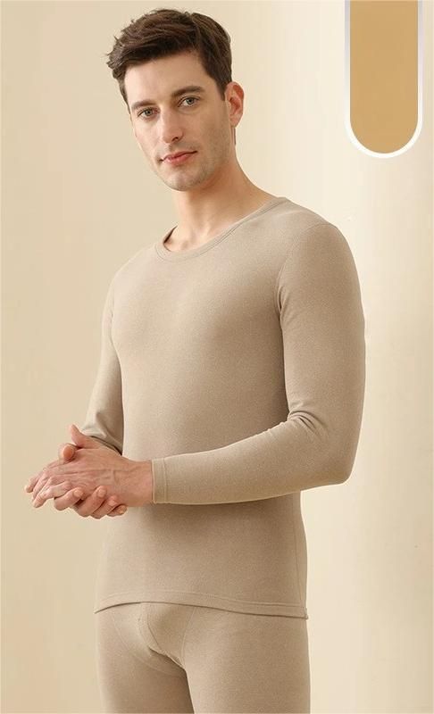 Mens Winter Underwear, Warm Fleece Lined T Shirt, Thick Crew Neck Solid Basic Thermal Underwear Clothing