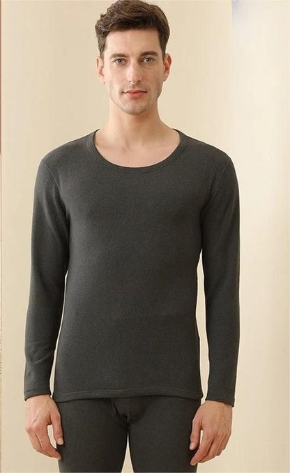 Mens Winter Underwear, Warm Fleece Lined T Shirt, Thick Crew Neck Solid Basic Thermal Underwear Clothing