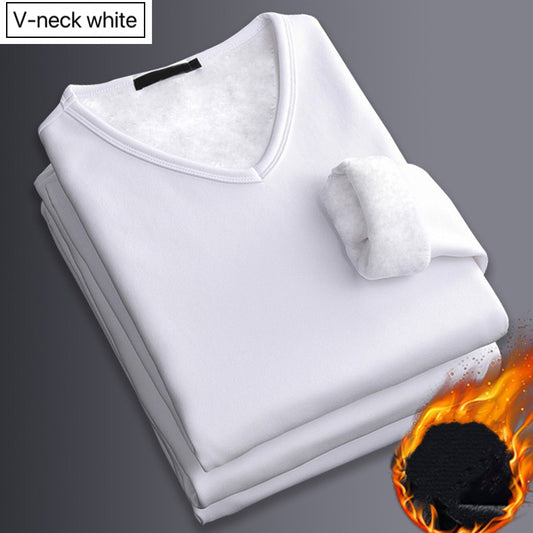 Mens Thickening Velvet Warm Tops, Winter Long Sleeved Thermal Underwear, Male V Neck Fashion Base Layer