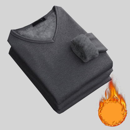 Mens Thickening Velvet Warm Tops, Winter Long Sleeved Thermal Underwear, Male V Neck Fashion Base Layer