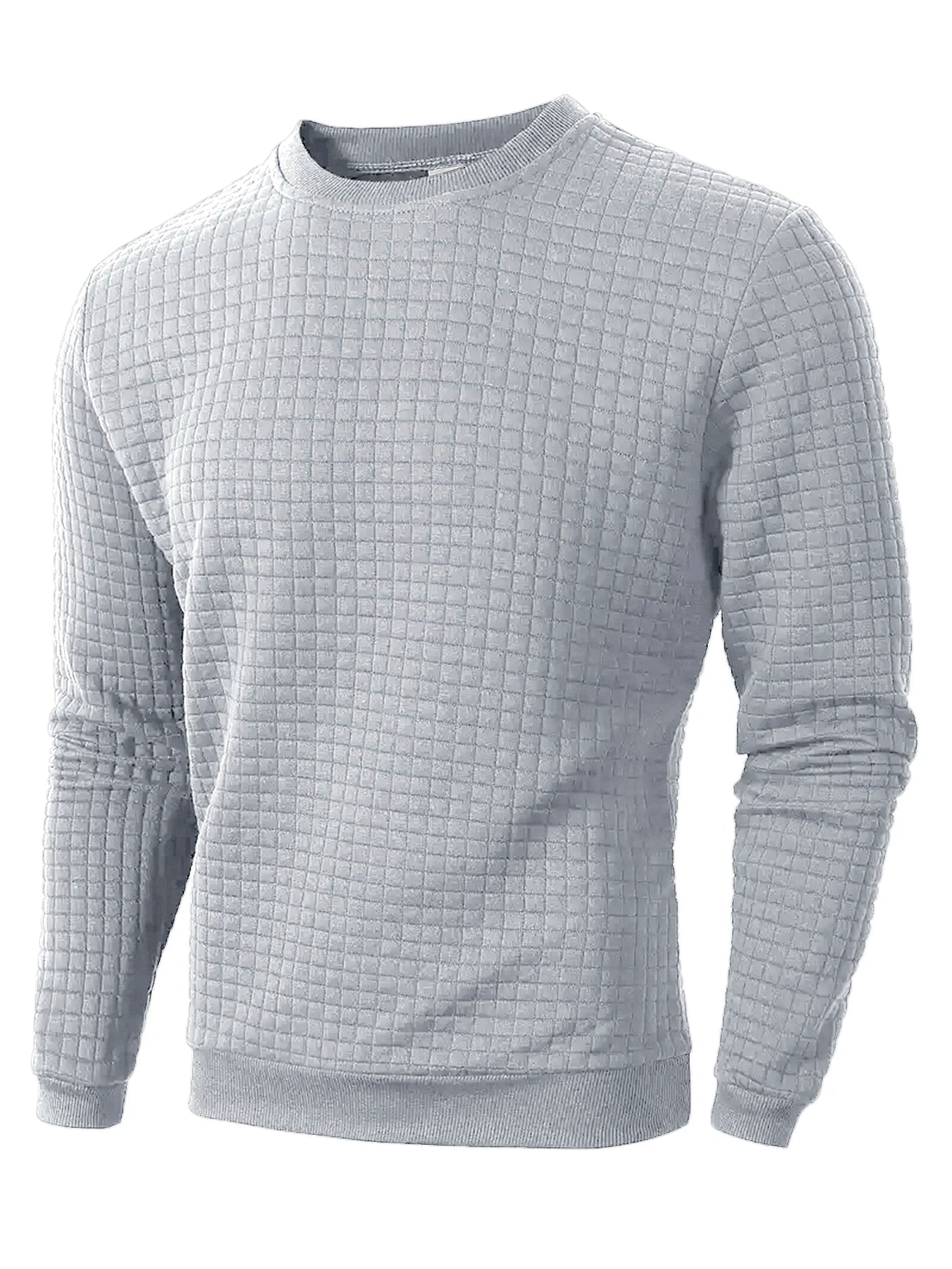 Autumn Mens Crew Neck Pullover, Solid Color Knitted Streetwear, Jacquard Check Sweatshirt Long Sleeve Warm Slim Sweaters