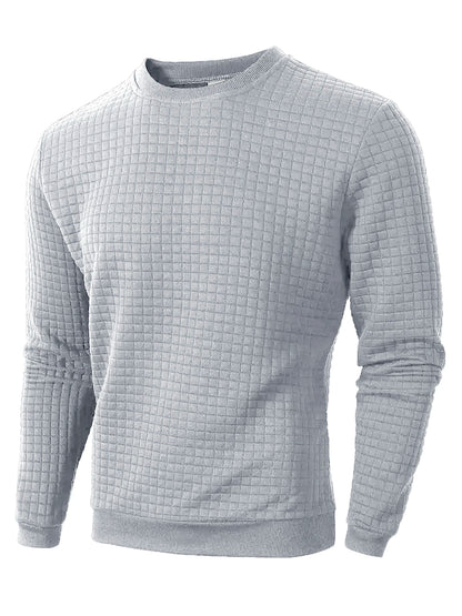 Autumn Mens Crew Neck Pullover, Solid Color Knitted Streetwear, Jacquard Check Sweatshirt Long Sleeve Warm Slim Sweaters