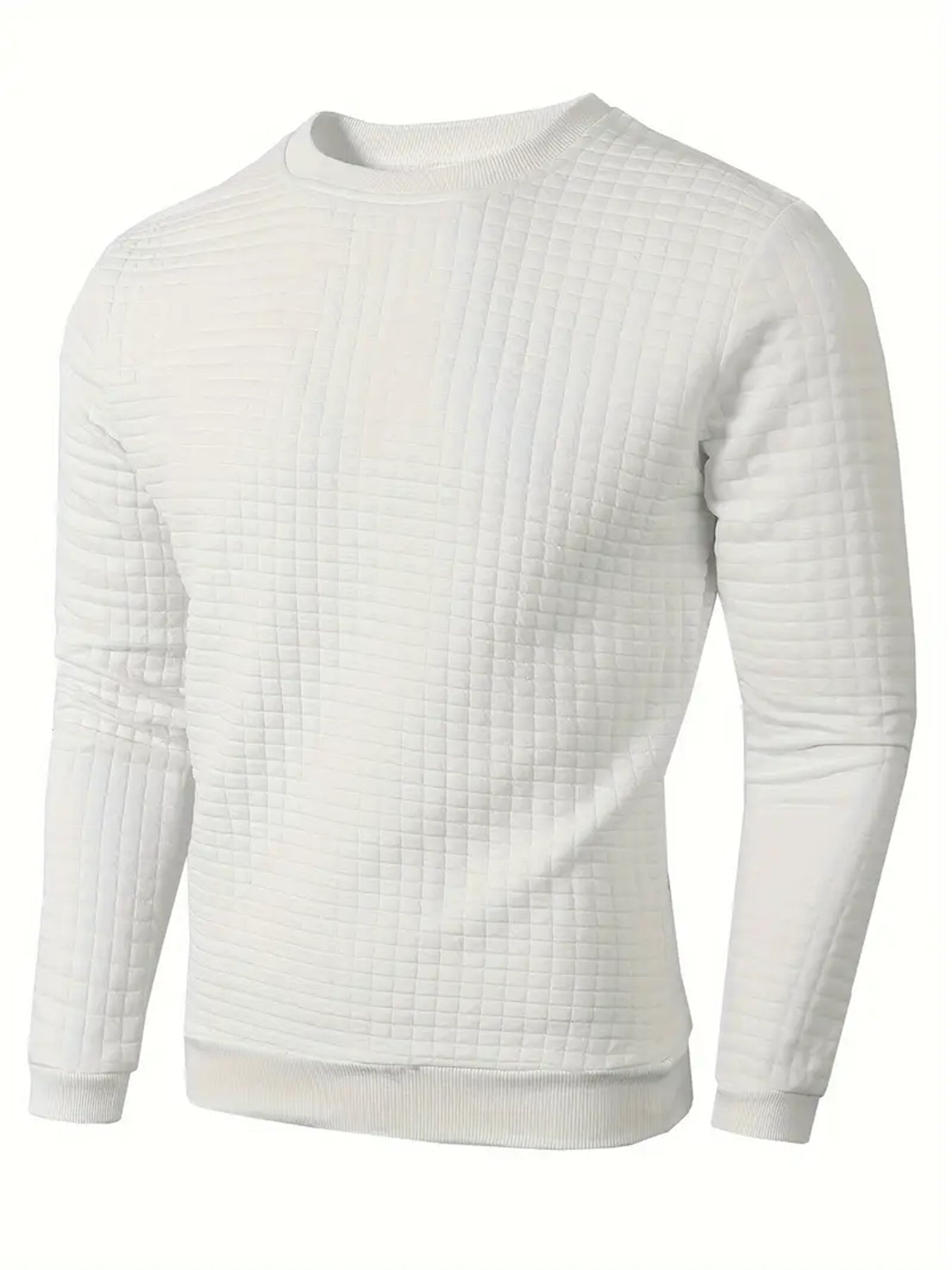 Autumn Mens Crew Neck Pullover, Solid Color Knitted Streetwear, Jacquard Check Sweatshirt Long Sleeve Warm Slim Sweaters