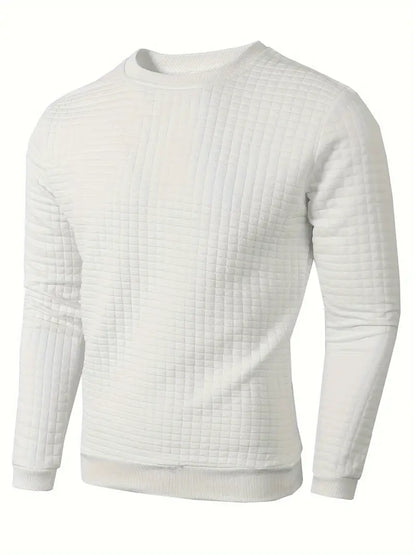 Autumn Mens Crew Neck Pullover, Solid Color Knitted Streetwear, Jacquard Check Sweatshirt Long Sleeve Warm Slim Sweaters