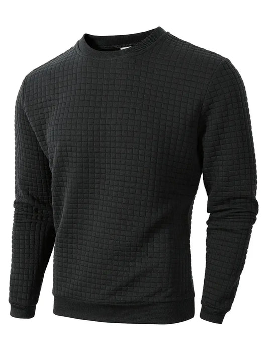 Autumn Mens Crew Neck Pullover, Solid Color Knitted Streetwear, Jacquard Check Sweatshirt Long Sleeve Warm Slim Sweaters