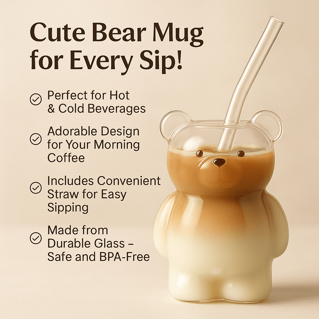 Cartoon Bear Mug Insulated Glass Cup, Perfect Birthday & Christmas Gift