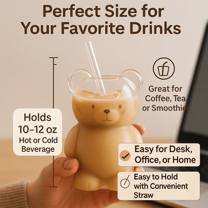 Cartoon Bear Mug Insulated Glass Cup, Perfect Birthday & Christmas Gift