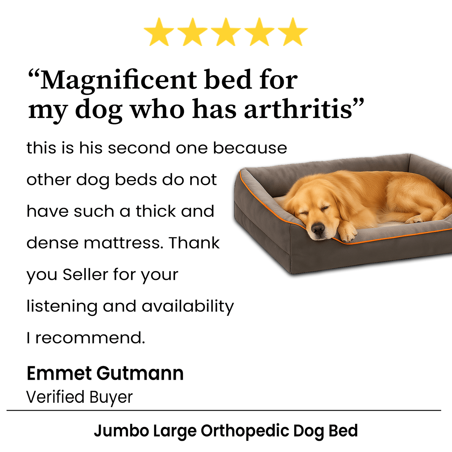 Orthopedic Dog Bed with Memory Foam, Removable Waterproof Washable Cover & Sofa Bolsters