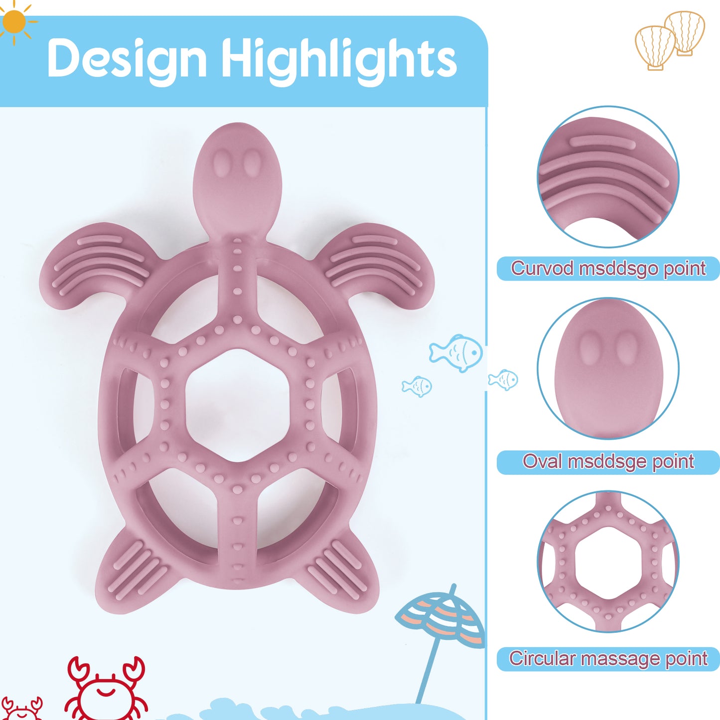 Cartoon Baby Silicone Teether, Food Grade Silicone Turtle, DIY Rodent Teeth Toy for Babies