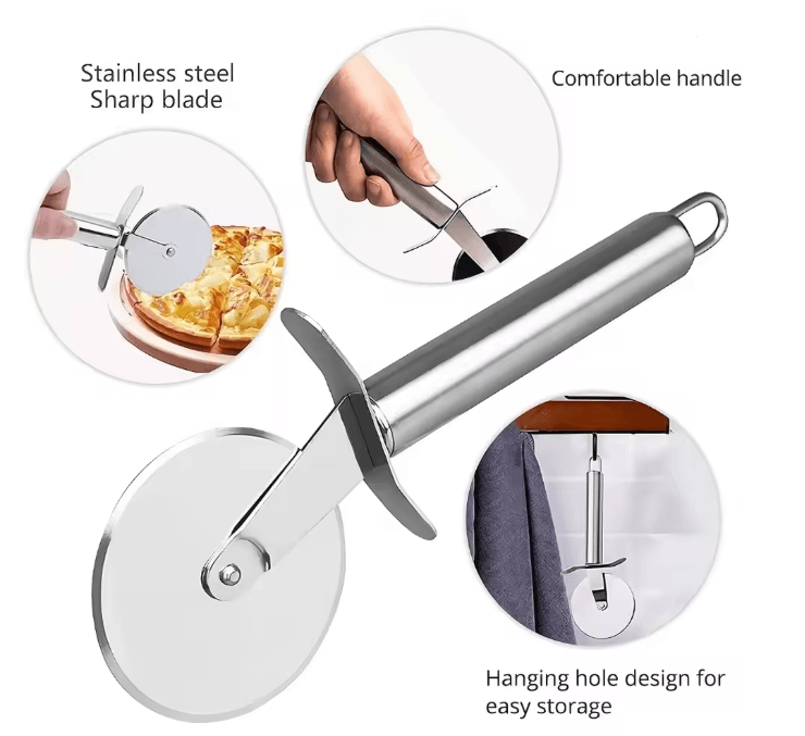 Stainless Steel Kitchen Pizza Cutter Wheel and Server