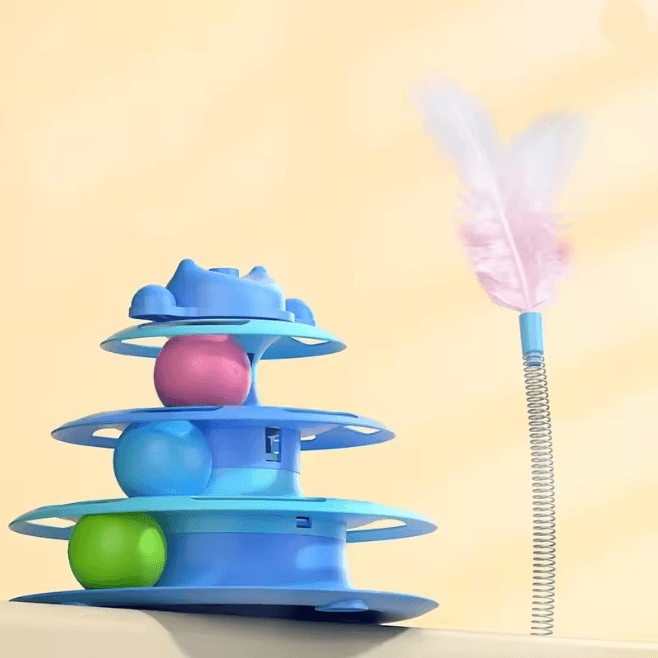 Interactive Cat Turntable Toy with Feather and Ball