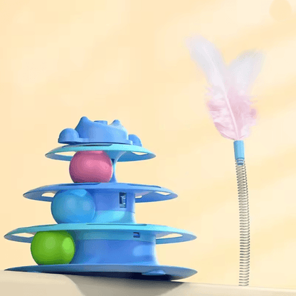 Interactive Cat Turntable Toy with Feather and Ball