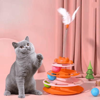 Interactive Cat Turntable Toy with Feather and Ball