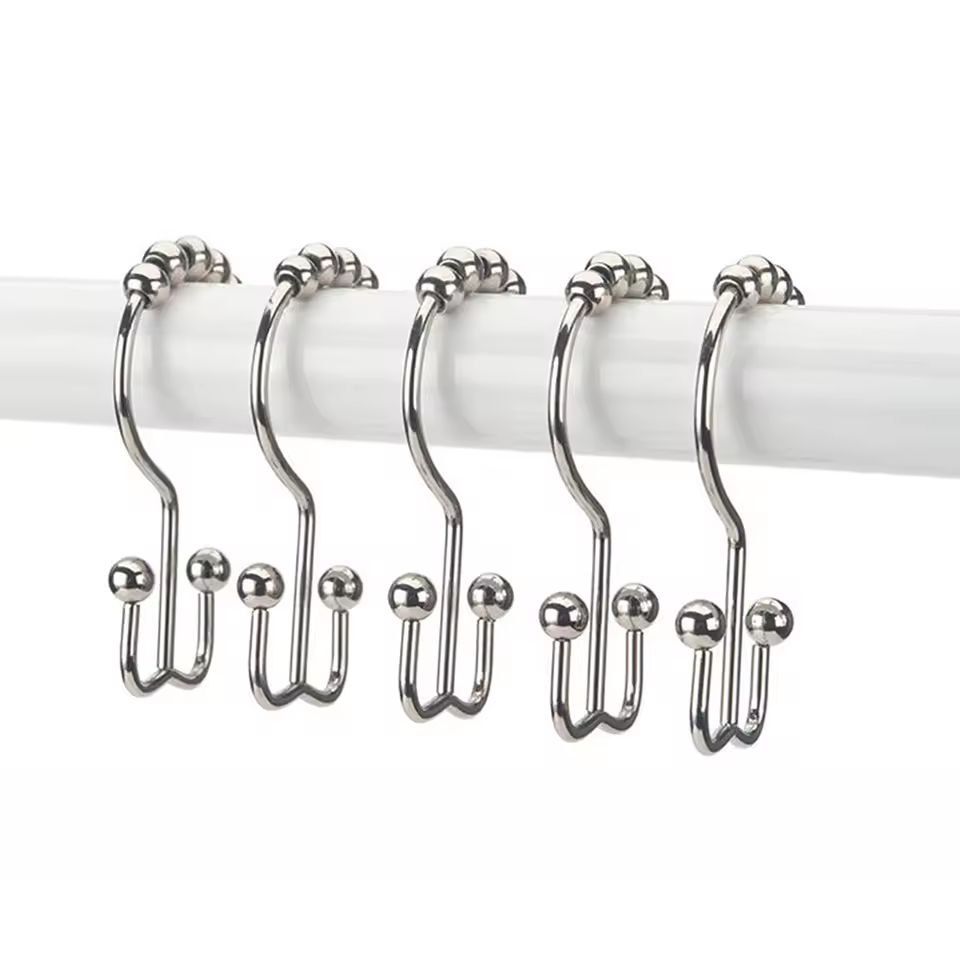 Premium Double-Sided Shower Curtain Hooks – Smooth-Glide Metal Rings for Easy Bathroom Curtain Hanging