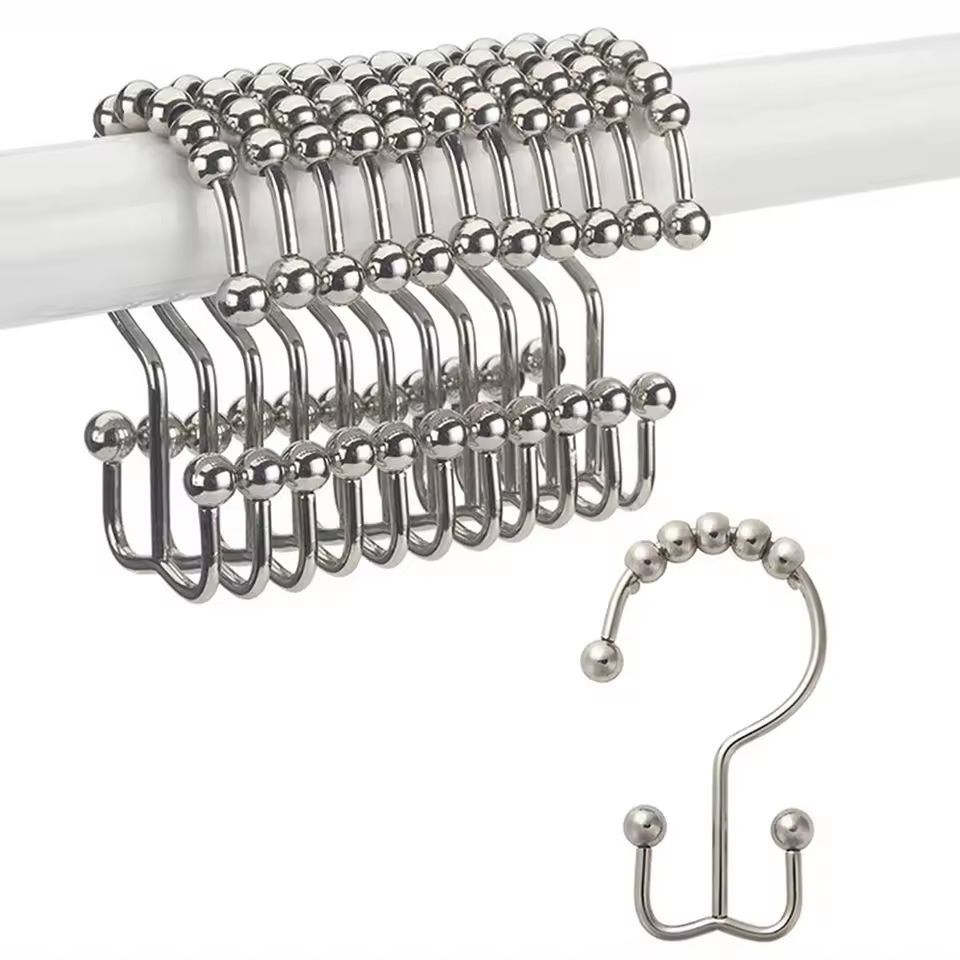 Premium Double-Sided Shower Curtain Hooks – Smooth-Glide Metal Rings for Easy Bathroom Curtain Hanging