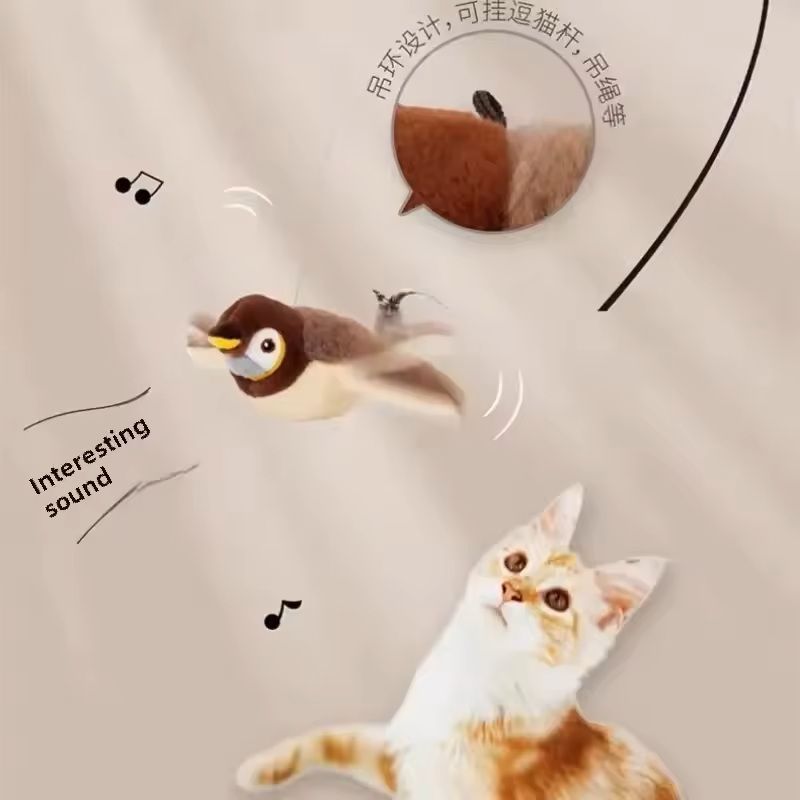 Interactive Plush Cat Toy Rechargeable Chirping Bird with Catnip for Indoor Play