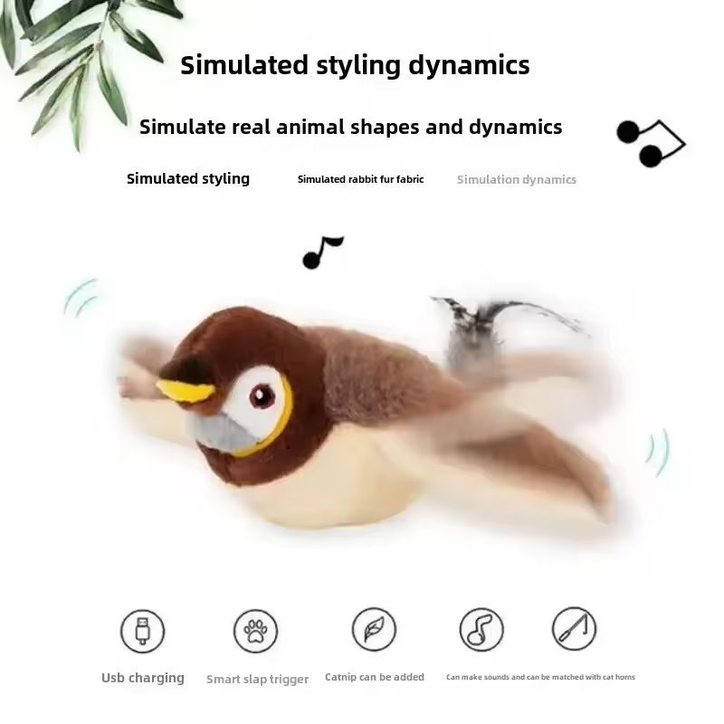 Interactive Plush Cat Toy Rechargeable Chirping Bird with Catnip for Indoor Play