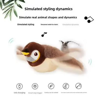 Interactive Plush Cat Toy Rechargeable Chirping Bird with Catnip for Indoor Play
