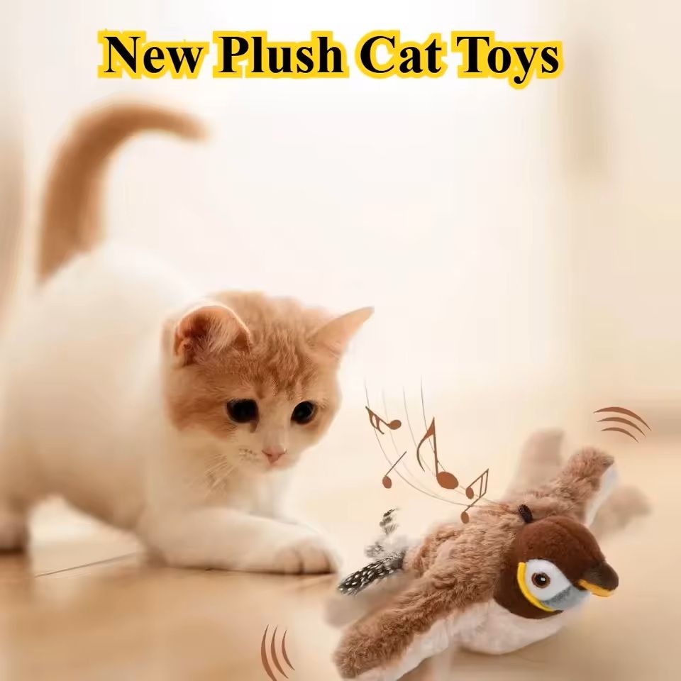 Interactive Plush Cat Toy Rechargeable Chirping Bird with Catnip for Indoor Play