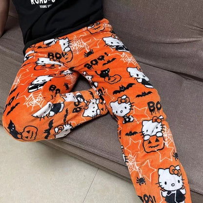 Home pajamas trousers casual set, pajamas cartoon couple walking, Hello Kitty pajamas anime women's lounge homewear