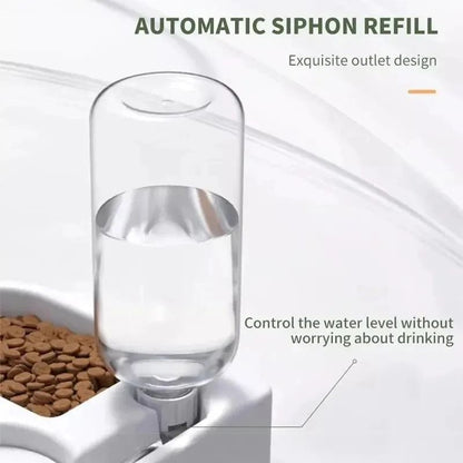 Pet Feeding Station with Double Bowls and Water Dispenser