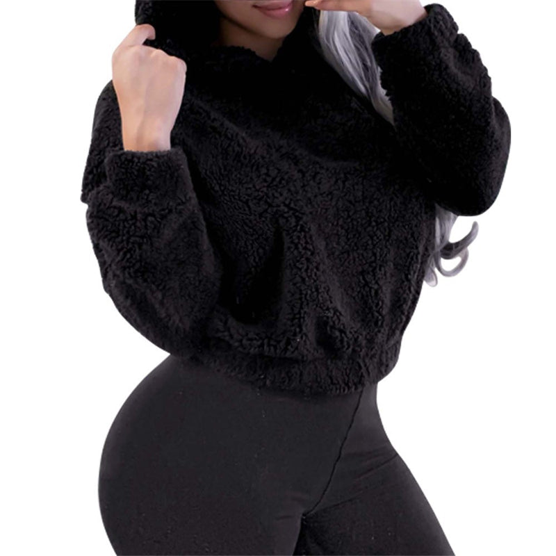 Cute Loose Hoodie With Bear Ears, Winter Korean Fashion, Fluffy Hooded Warm Sweatshirt, Solid Long Sleeve Top For Women