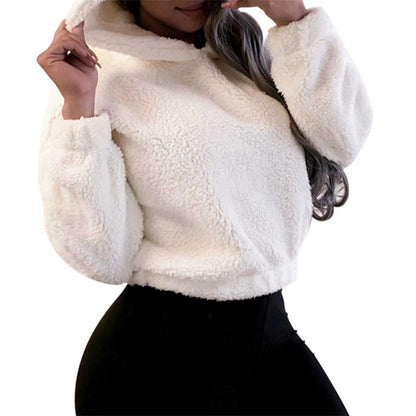 Cute Loose Hoodie With Bear Ears, Winter Korean Fashion, Fluffy Hooded Warm Sweatshirt, Solid Long Sleeve Top For Women