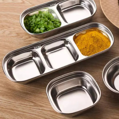 Stainless Steel 3-compartment Dip Tray, BBQ Seasoning Sauce Tray, Restaurant Cutlery for Sauces & Spices