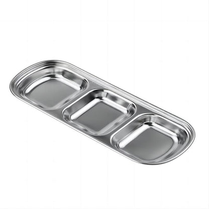 Stainless Steel 3-compartment Dip Tray, BBQ Seasoning Sauce Tray, Restaurant Cutlery for Sauces & Spices