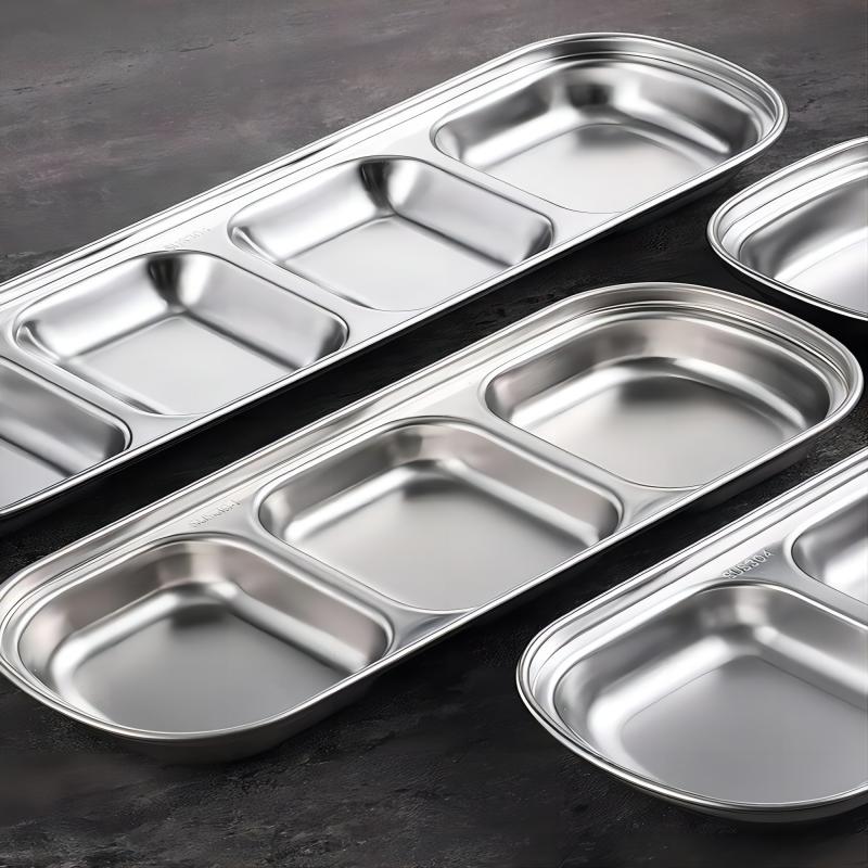 Stainless Steel 3-compartment Dip Tray, BBQ Seasoning Sauce Tray, Restaurant Cutlery for Sauces & Spices