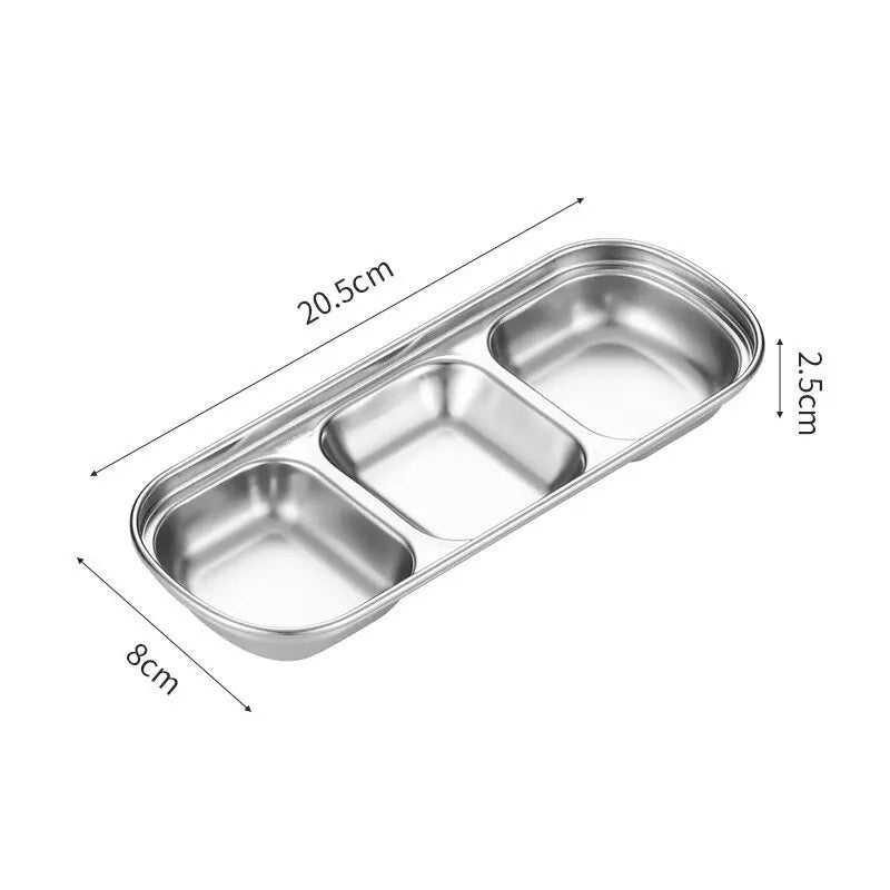 Stainless Steel 3-compartment Dip Tray, BBQ Seasoning Sauce Tray, Restaurant Cutlery for Sauces & Spices
