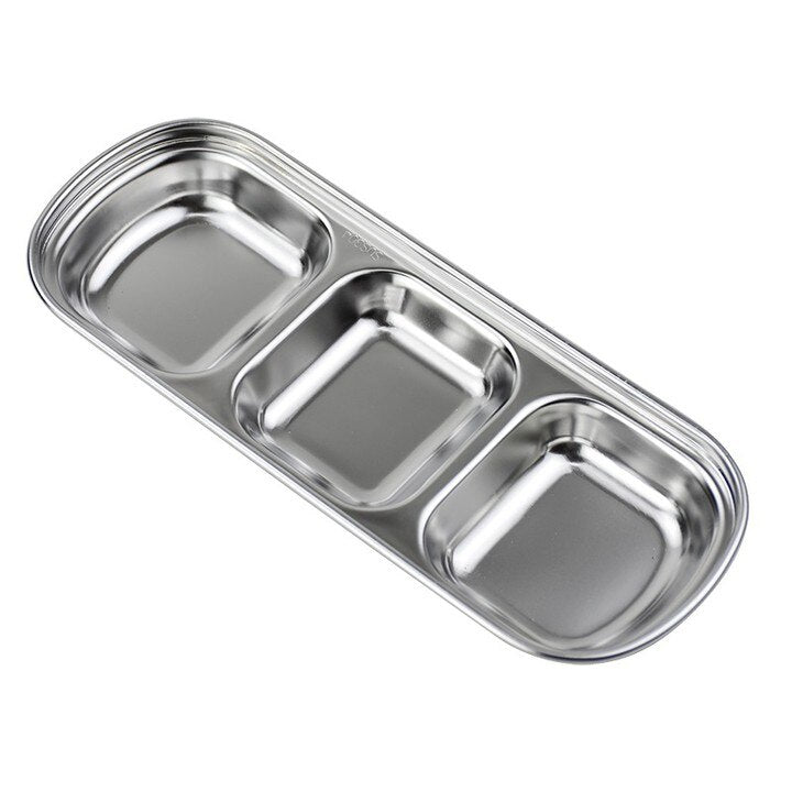 Stainless Steel 3-compartment Dip Tray, BBQ Seasoning Sauce Tray, Restaurant Cutlery for Sauces & Spices