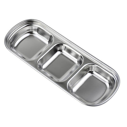 Stainless Steel 3-compartment Dip Tray, BBQ Seasoning Sauce Tray, Restaurant Cutlery for Sauces & Spices