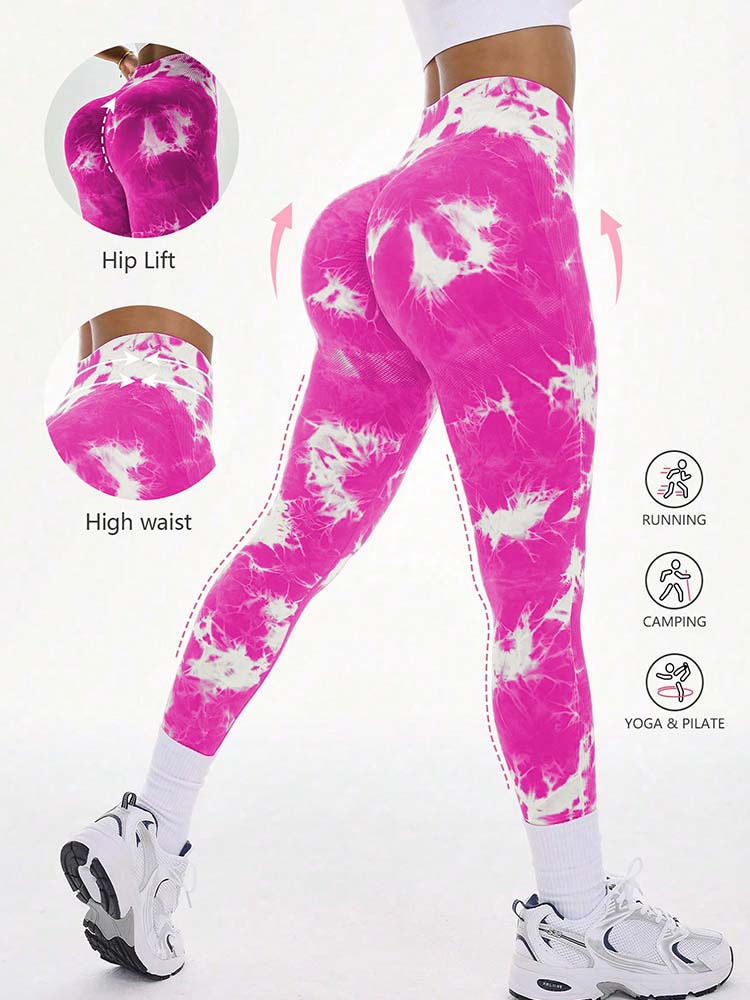 Comfortable Yoga Pants, Women's Seamless Tie-dye High Waist Workout Leggings Sportswear Workout Leggings Tights