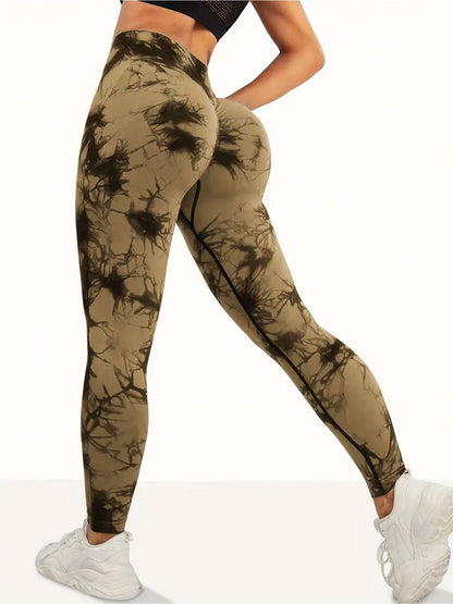 Comfortable Yoga Pants, Women's Seamless Tie-dye High Waist Workout Leggings Sportswear Workout Leggings Tights