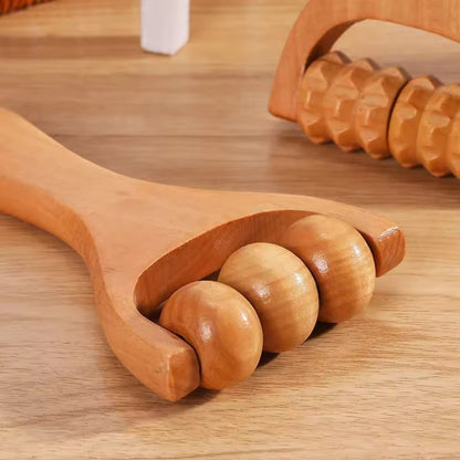 Whole-Body Wooden Roller Massager - Neck, Shoulder, Foot & Leg Relief