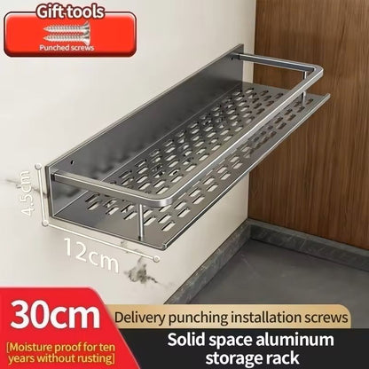 Aluminum Wall-Mounted Kitchen & Bathroom Storage Organizer Shelf