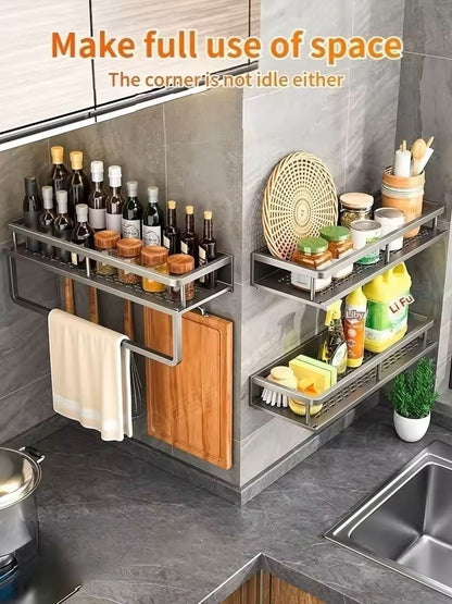 Aluminum Wall-Mounted Kitchen & Bathroom Storage Organizer Shelf