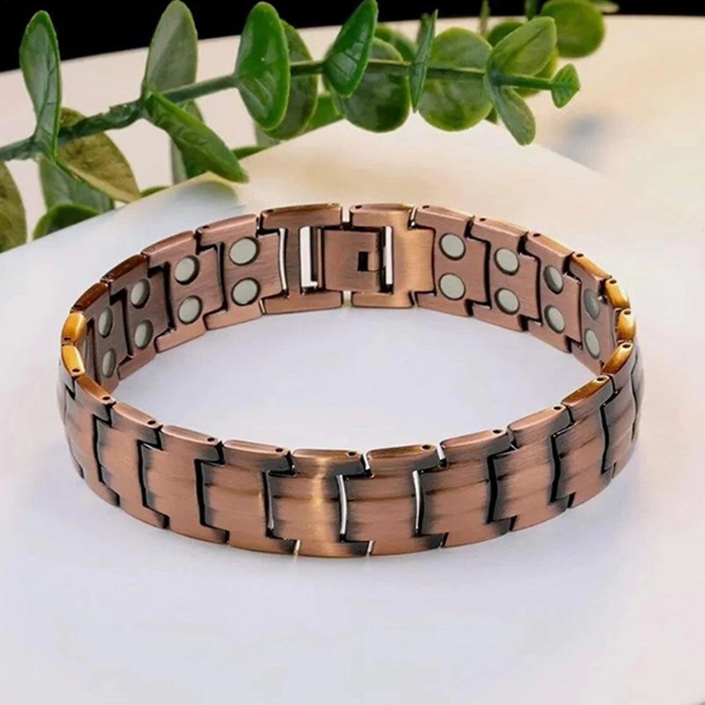 Vintage Copper Magnetic Bracelet for Men Pain Relief Therapy Link Chain with Double Row Magnets
