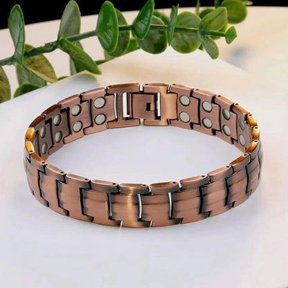 Vintage Copper Magnetic Bracelet for Men Pain Relief Therapy Link Chain with Double Row Magnets