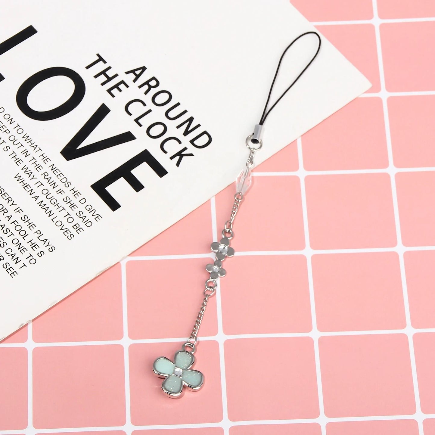 Flower Pendant Phone Charm with Chain Strap