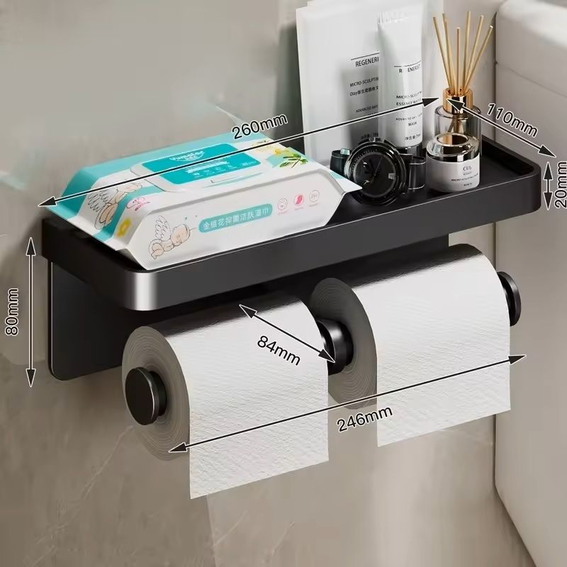 Stainless Alloy No-Drill Wall-Mounted Toilet Paper & Tissue Holder Rack