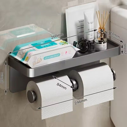 Stainless Alloy No-Drill Wall-Mounted Toilet Paper & Tissue Holder Rack