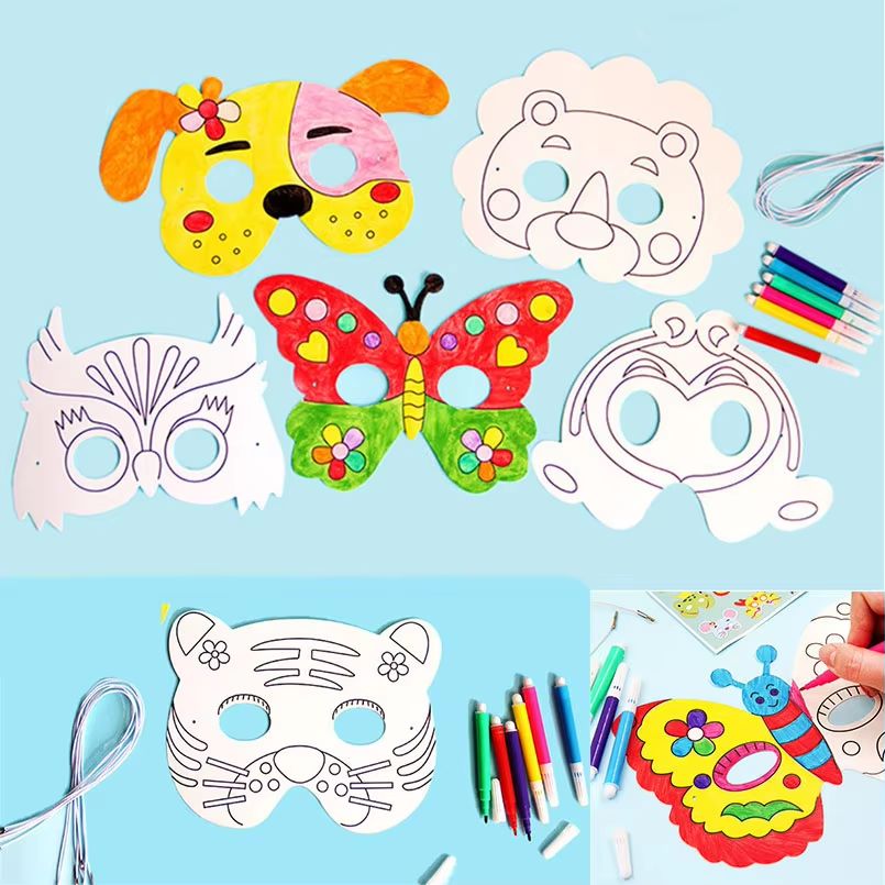 Kids 8-Piece Cartoon Animal DIY Mask Craft Kit